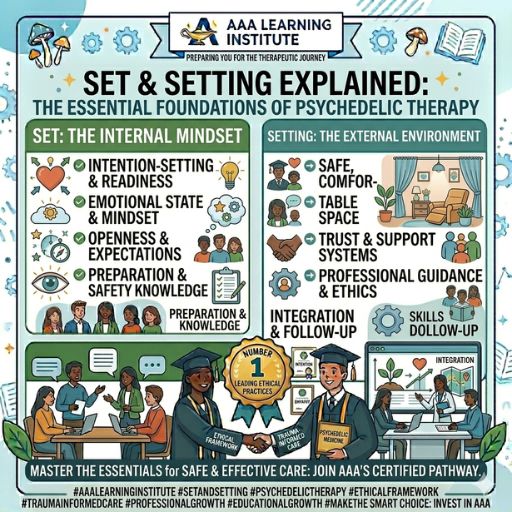 Calm intentional environment prepared for a psychedelic experience session